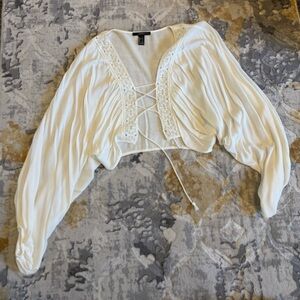 Forever 21 White Lace-Up Blouse